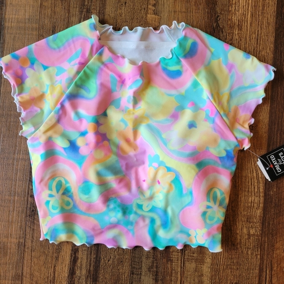 Salt + Cove Trippy Neon Floral Crop Swim Top - Picture 1 of 6
